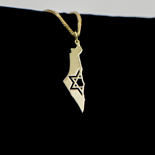 תליון זהב ישראל מפת ארץ ישראל עם מגן דוד, תכשיט ציוני מכסף סטרלינג 925