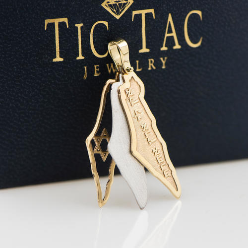 תליון מפת ישראל בזהב וכסף עם מגן דוד, תכשיטי זהב, מתנה, ארץ ישראל.