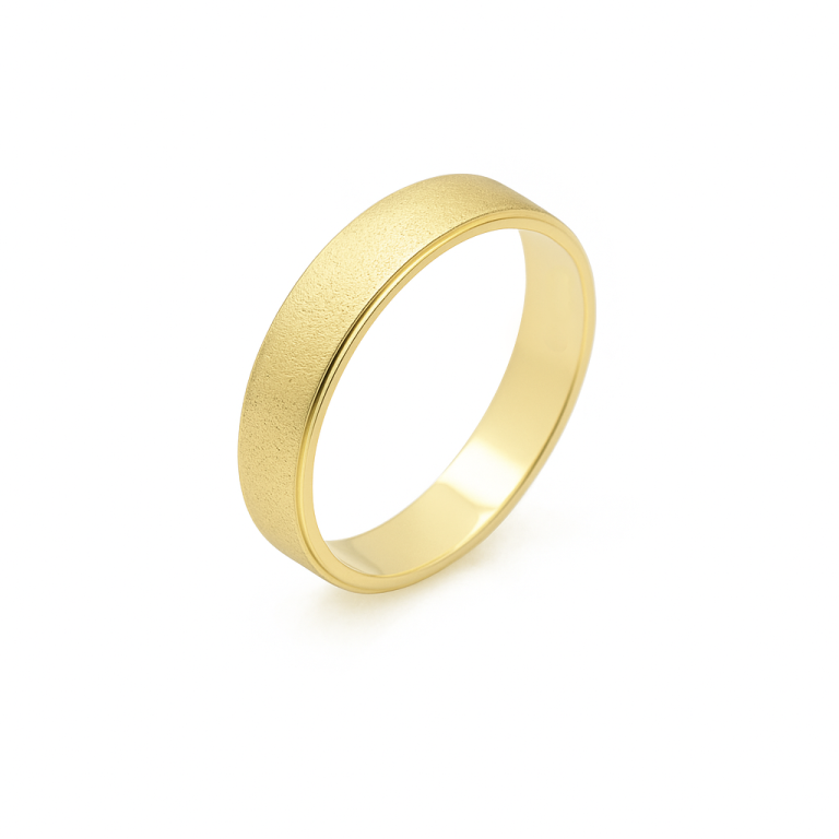 טבעת נישואין זהב מט, פס צד מבריק, על רקע לבן