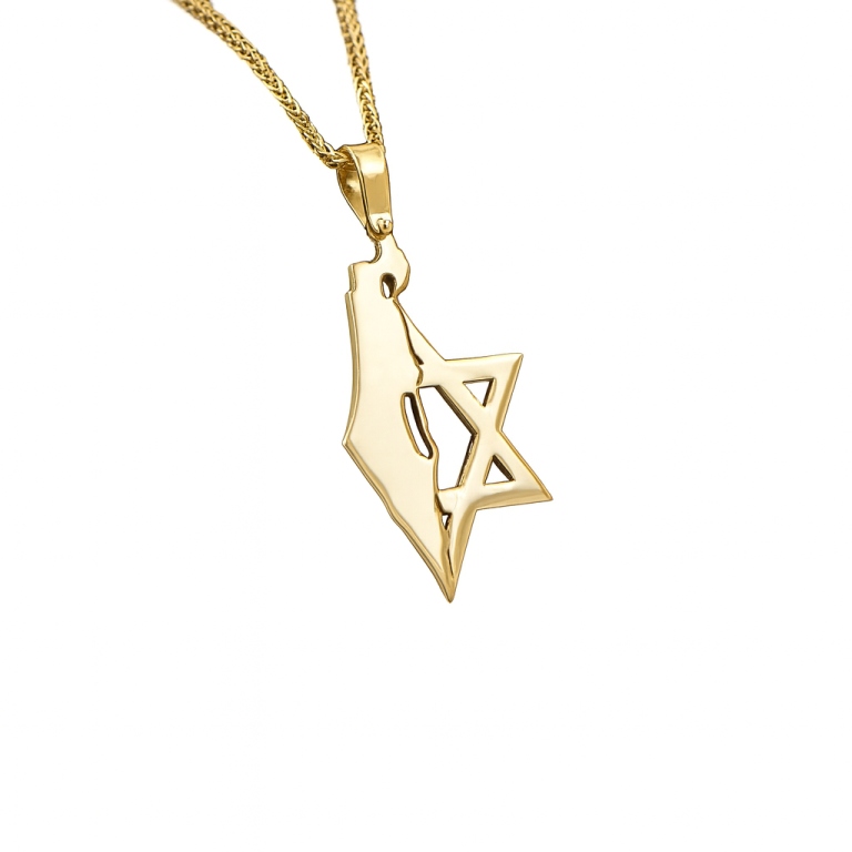 תליון זהב מפת ישראל ומגן דוד, תכשיט מזהב.