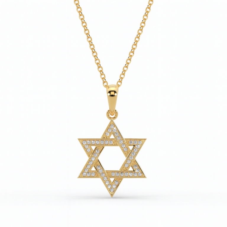תליון מגן דוד זהב עם יהלומים, תכשיט יהודי יוקרתי, שרשרת זהב.